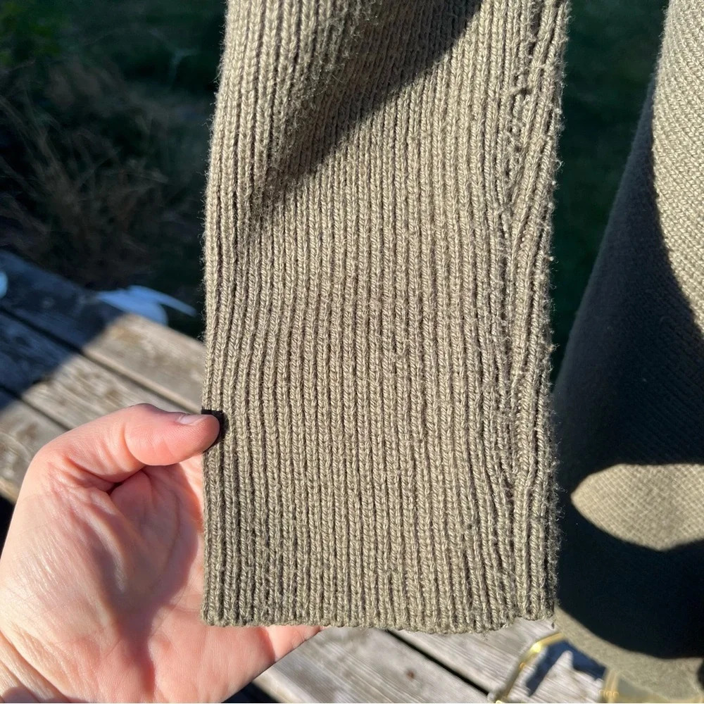 SOFT SURROUNDINGS ~ Green Asymmetric Cable Knit Wool Blend Cardigan with Clasp - Picture 8 of 12